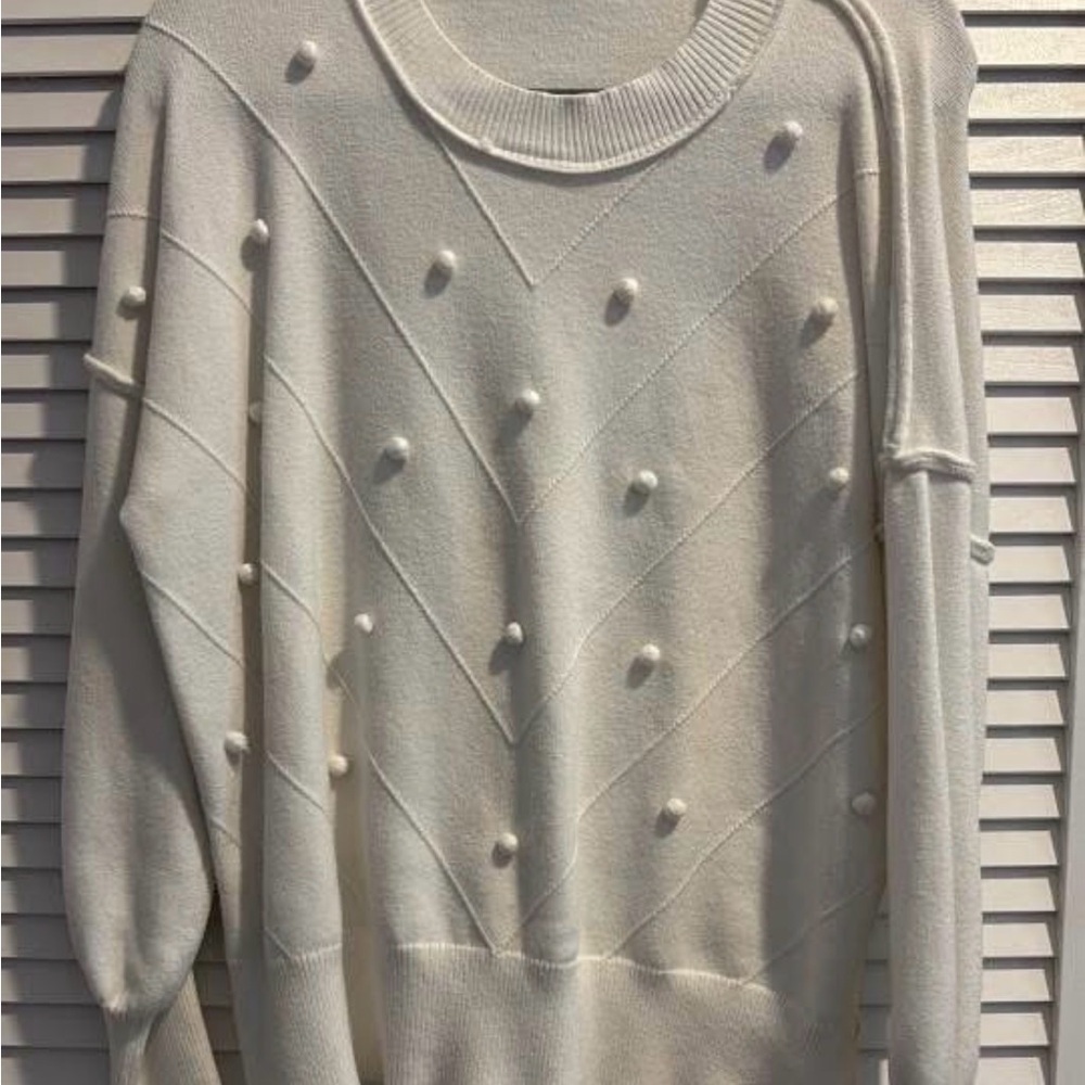 White Textured Knit Sweater